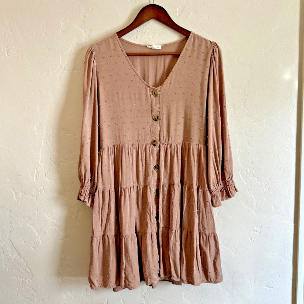 Anthropologie By the River Size Large Dress - Tan Brown Tiered Eyelet Buttoned - Picture 4 of 10